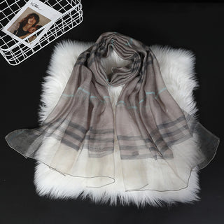 Women Classic Plaid Silk Scarf