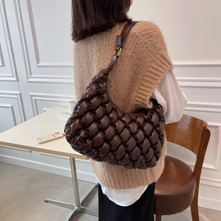 Buy coffee Lingge Embroidery Thread Shoulder Messenger Bag