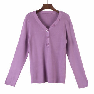 Buy purple Plus Size Knit V-Neck Sweater