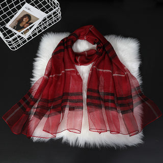 Buy red Women Classic Plaid Silk Scarf