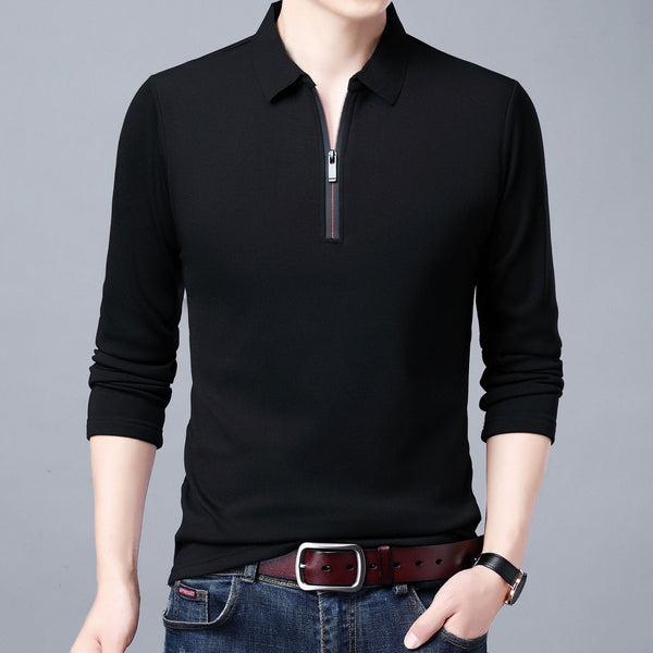 Men Long Sleeve Lapel Half Zip T Shirt