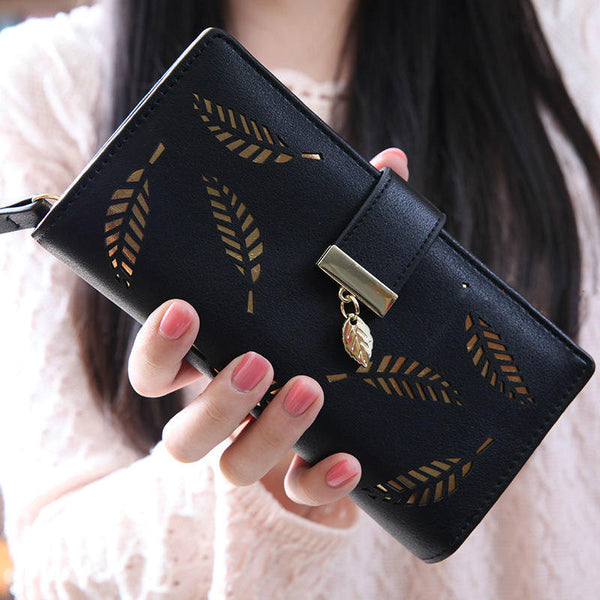 Women Hallow Feather Long Wallet