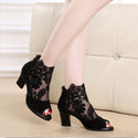 Women Thick Lace Open Toe Heel Shoes