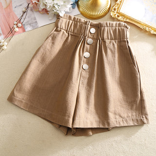 Buy khaki Cotton Elasticated Button-up Shorts