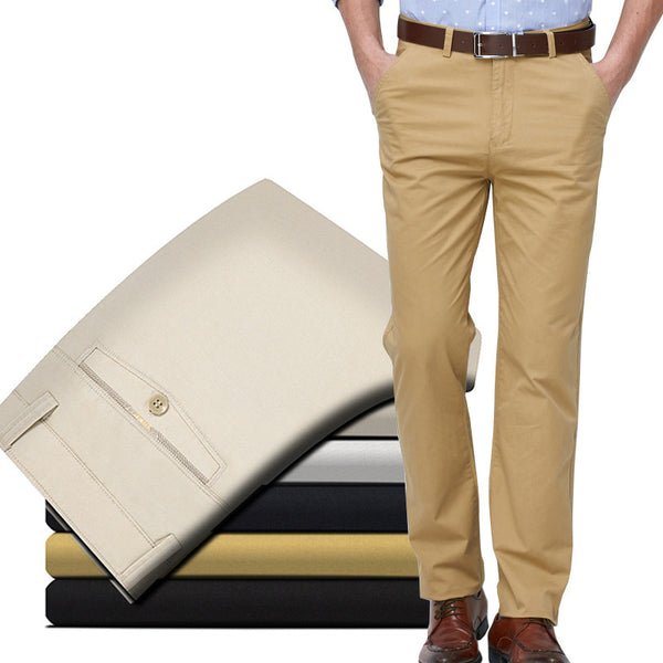 Men Solid Color Straight-Leg Pants