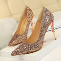 Pointed Sequined High Textured Heels