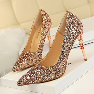 Buy rose-gold Pointed Sequined High Textured Heels