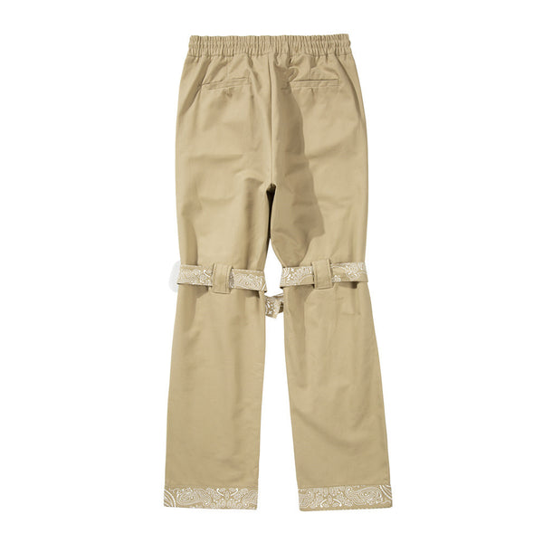 Men Cashew Flower Strap Cargo Pants