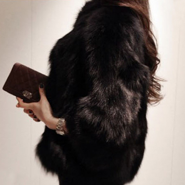 Women Stand Collar Fur Slim Jacket