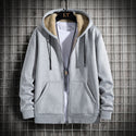 Men Solid Colored Zip Up Plush Hoodie