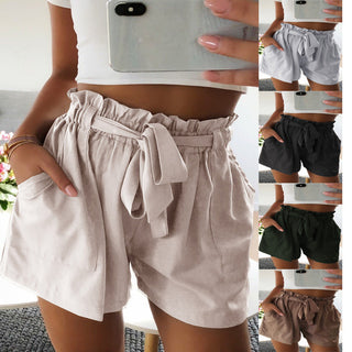 Ruffled Waist Belted Cotton Blended Shorts