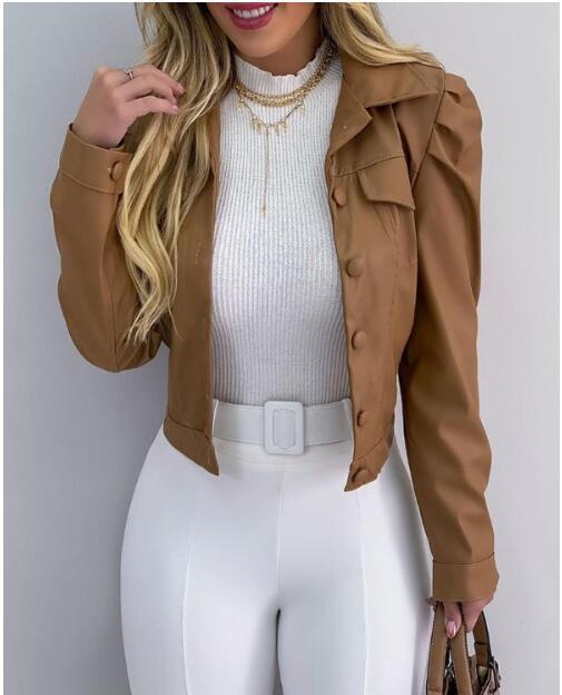 Women Lapel Cardigan Short Jacket