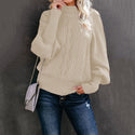 Mid Neck Loose Knit Solid Color Sweater