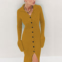 Long Button Flare Sleeve Strip Sweater Cardigan Dress