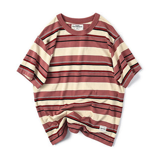 Buy purple Men Cotton Round Neck Striped T-Shirt