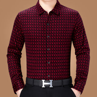 Buy red Men Business Casual Plaid Shirt