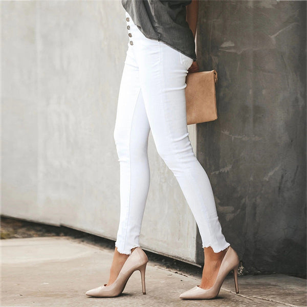 Women Casual Solid Color Breasted Trousers