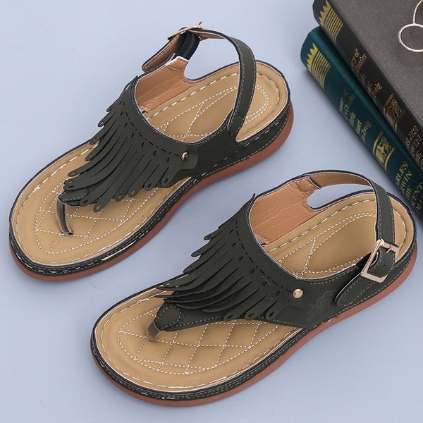 Women's Roman Cutout Thong Wedge Sandals