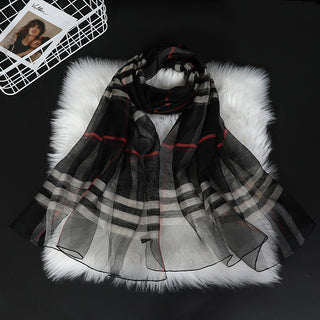 Buy black Women Classic Plaid Silk Scarf