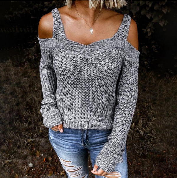 Sling Off Shoulder Knit Long Sleeve Sweater