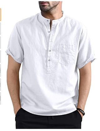 Men's Cotton Linen Solid Color Pocket Shirts