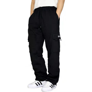 Buy black Men Sweatpants Stretch Elastic Waist Jogger Sports Pants Drawstring Trousers