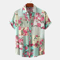 Men Short Sleeve Floral Shirt With Slim Lapel