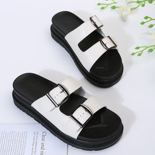 Buy white Adjustable Double Buckle Platform Sandals