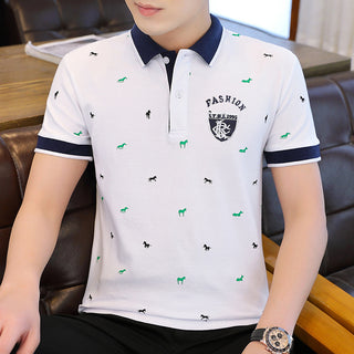 Buy white Men Lapel Cotton Polo Shirt