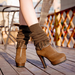 Suede Knitted High Heeled Attachable Sock Shoes