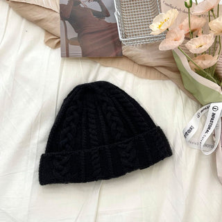 Buy black Women Thick Twist-Pattern Wool Hat