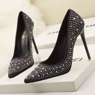 Buy black Elegant Stiletto Rhinestone Pointed Toe Heels