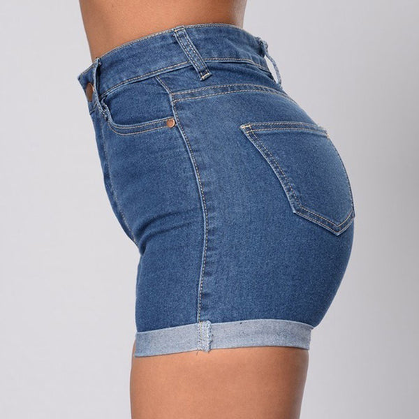 Curled High Waisted Denim Shorts