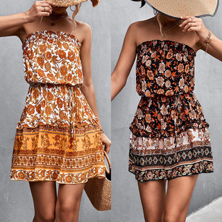 Women's Bohemian Floral Strapless Dress