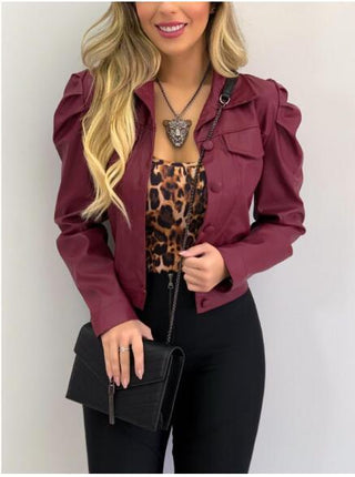 Buy red Women Lapel Cardigan Short Jacket