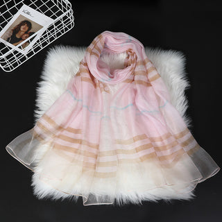 Buy pink Women Classic Plaid Silk Scarf