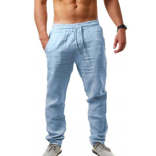 Buy blue Men Cotton And Linen Loose Casual Sports Trousers