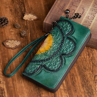 Buy green Women First layer Cowhide Long Wallet