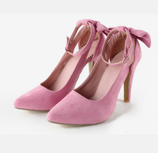 Buy pink Leather Bow Strapped Soft High Heels