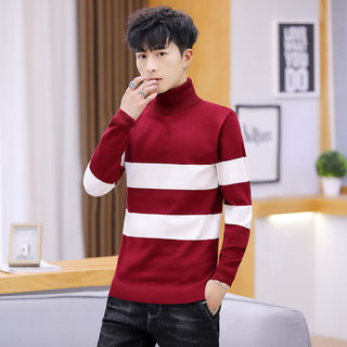 Buy red Men High Neck Striped Sweater