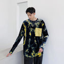 Men Long Sleeve Tie-dye Gold Velvet Shirt