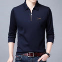 Men Long Sleeve Lapel Half Zip T Shirt