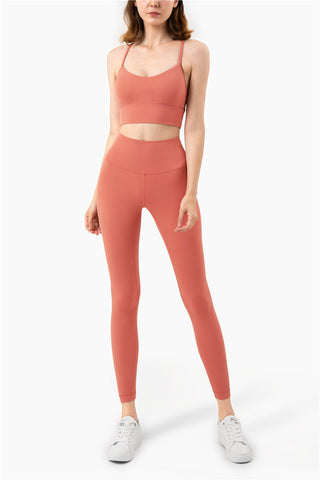 Buy orange Double Line High Waist Nylon Leggings