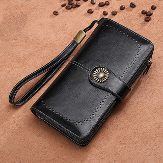 Buy black Women Floral Hollow Clutch Leather Wallet