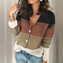 Contrast Panel Knitted V-Neck Cardigan Sweater