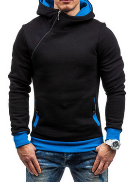 Buy black-blue Men Solid Colored Zipper Hoodies