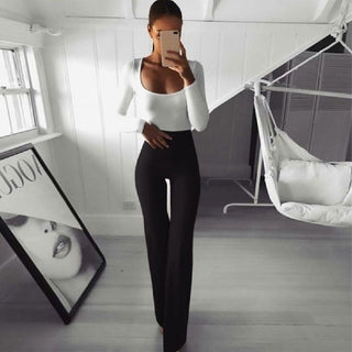 Buy black Women Wide Leg Flared Legging Pants