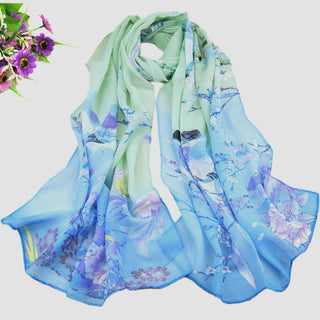 Buy blue-green Women Chiffon Printed Scarf