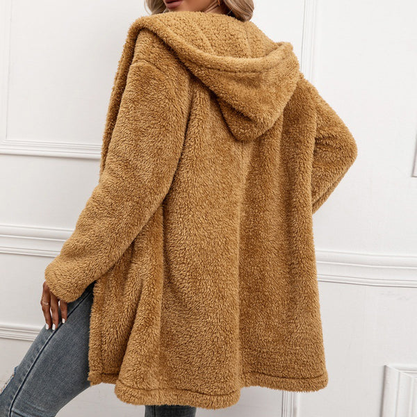 Women's  Wool Midi Cardigan Hooded Trench Coat