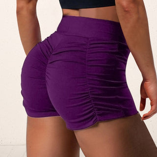 Buy purple Wrinkled Solid Color High Waisted Shorts